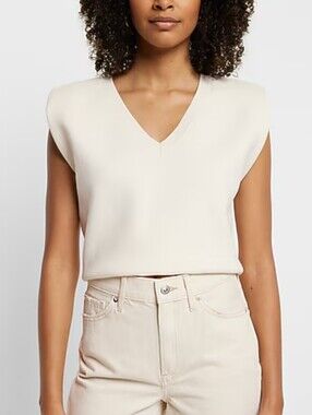 Ann Taylor Ivory V-Neck Sleeveless Knit Tank XL